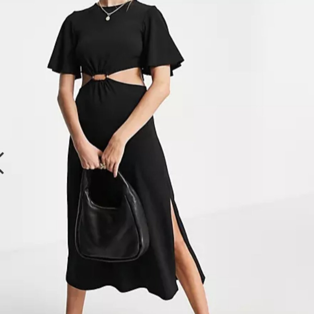 River Island Gold Trim Cut Out Maxi Dress in Black